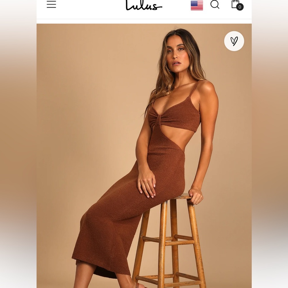 Lulus SM the way I feel brown cutout midi sweater dress